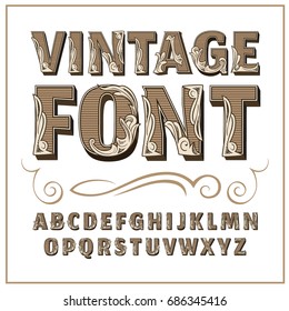 Vintage label font. Alcogol label style with vintage ornament.