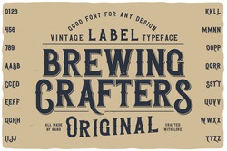 Vintage Label Font Named Falange. Retro Typeface With Letters And Numbers For Any Your Design Like Posters, T-shirts, Logo, Labels Etc.
