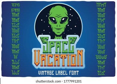 Vintage label font named Space Vacation. Strong typeface with capital and small letters and numbers for any your design like posters, t-shirts, logo, labels etc.