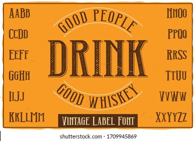 Vintage label font named Two Shots. Strong typeface with capital and small letters and numbers for any your design like posters, t-shirts, logo, labels etc.
