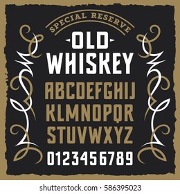 Vintage label font / Sample design with grunge and decorative elements / Uppercase letters and numbers