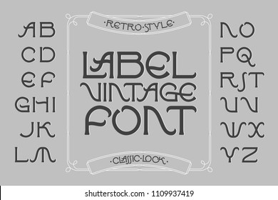 Vintage label font with thin decorative frame
