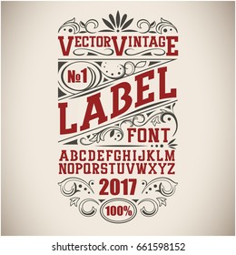 Vintage Label Schriftart. Whiskey-Etikettenstil mit Vintage-Ornament