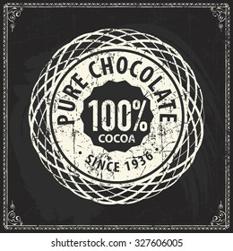 vintage label food badge cocoa classic vector tag template of fancy skill food mark on grease chalkboard scene vintage label food badge cocoa cacao tan classical nature work product brown bean bar bla