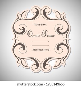 Vintage label frame art-deco vector image. Vector damask vintage baroque scroll ornament swirl. Victorian monogram heraldic shield swirl.Retro floral leaf pattern border foliage antique  acanthus.