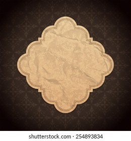 Vintage Label frame design old crumpled paper texture and ornament pattern vector background