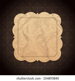 Vintage Label frame design old crumpled paper texture and ornament pattern vector background