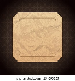 Vintage Label frame design old crumpled paper texture and ornament pattern vector background