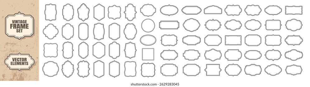 Vintage Label Frame Set. Ornamental Retro Borders, Blank Stickers, Luxury Wedding Badges, Decorative Tags and Frames Collection on Transparent Background