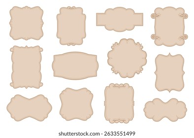 Vintage label frames. Luxury blanks, elegant empty shapes, decorative curls borders, classic ornamental curls elements, calligraphic cards, wedding template splendid vector isolated set