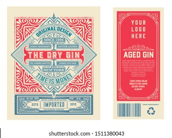 Vintage label with gin liquor design