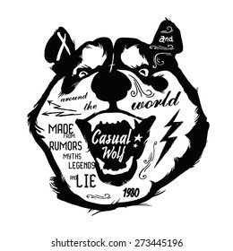 Vintage label with grin dog. Typography design