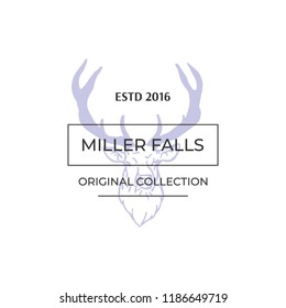 Vintage Label with Hand Drawn Deer Head. Vector illustration