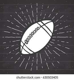 Vintage label, Hand drawn Football, soccer ball sketch, grunge textured retro badge, typography design t-shirt print, vector illustration on chalkboard background
