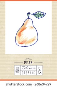 vintage label with hand drawn pear, vector illustration