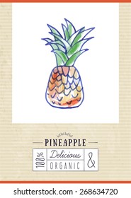 vintage label with hand drawn pineapple, vector illustration
