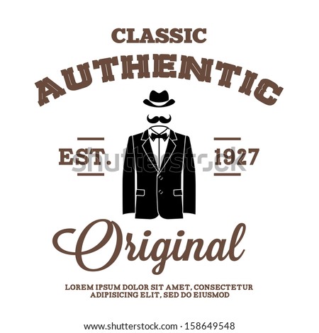 vintage label with hat suit and bow tie