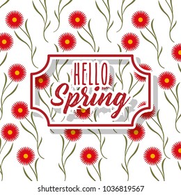 vintage label hello spring greeting card floral decoration white background
