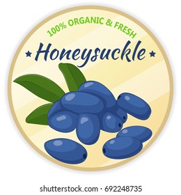 Vintage label with honeysuckle isolated on white background in cartoon style. Vector illustration. Fruit and Vegetables Collection.