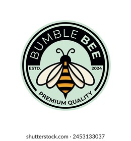 Vintage Label with Ink Hand Drawn Sketch of Bumblebee. Vector illustration.