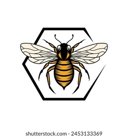 Vintage Label with Ink Hand Drawn Sketch of Bumblebee. Vector illustration.