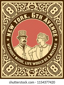 Vintage-Label mit Dame und Getleman-Elementen