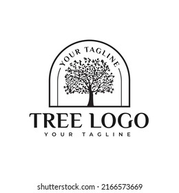 Vintage-Logo-Vorlage Design-Illustration mit Baum