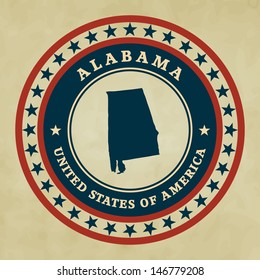 Vintage label with map of Alabama, vector