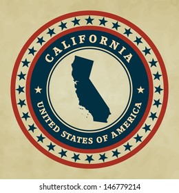 Vintage label with map of California, vector