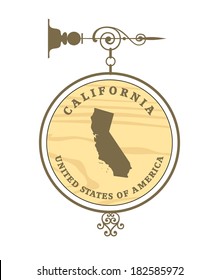Vintage label with map of California, vector