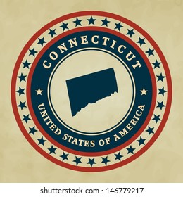 Vintage label with map of Connecticut, vector