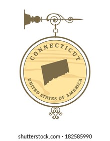 Vintage label with map of Connecticut, vector