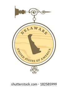 Vintage label with map of Delaware, vector