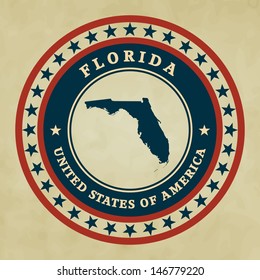 Vintage Label With Map Of Florida, Vector