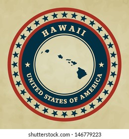Vintage label with map of Hawaii, vector