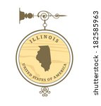 Vintage label with map of Illinois, vector
