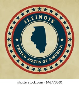 Vintage label with map of Illinois, vector