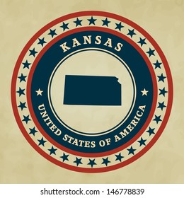 Vintage label with map of Kansas, vector
