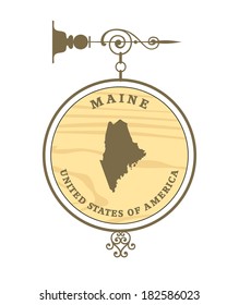 Vintage label with map of Maine, vector