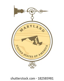 Vintage Label With Map Of Maryland, Vector