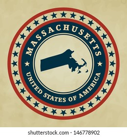 Vintage label with map of Massachusetts, vector