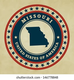 Vintage label with map of Missouri, vector