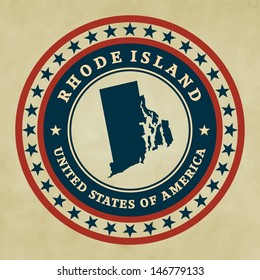 Vintage Label With Map Of Rhode Island, Vector