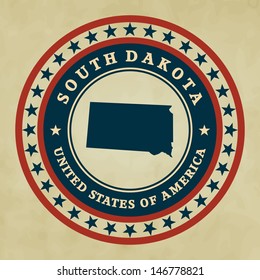 Vintage label with map of South Dakota, vector