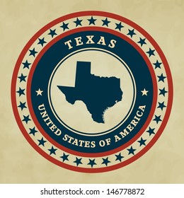 Vintage Label With Map Of Texas, Vector