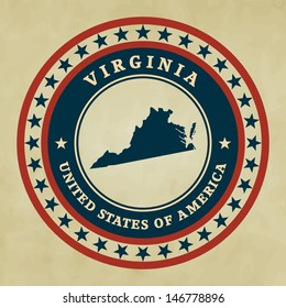 Vintage label with map of Virginia, vector
