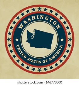 Vintage label with map of Washington, vector