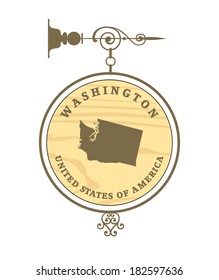 Vintage label with map of Washington, vector