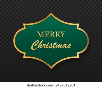 Vintage label for merry Christmas. Banner realistic detailed curved paper or ribbon green color.