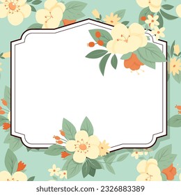 Vintage label on a green background with a floral pattern
